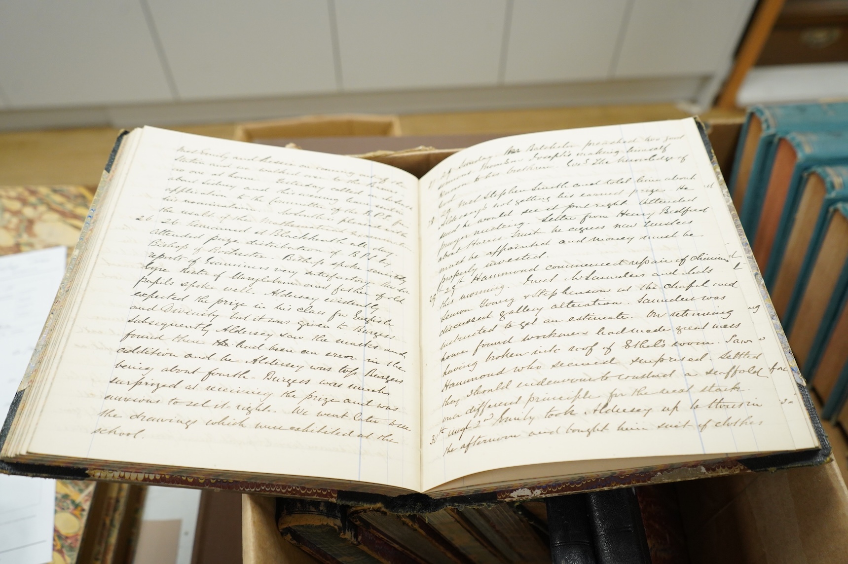 Lewis, William Bourne (civil engineer, 1831-1902). Manuscript Diaries, 9 various volumes (1873-1902, relating to time in England); some 2,200pp. in a closely written but clear hand; mostly half leather and marbled boards